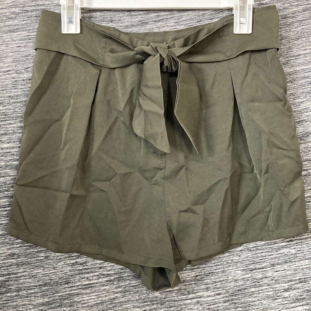 She and Sky Military Green Shorts with Ribbon Tie Waist